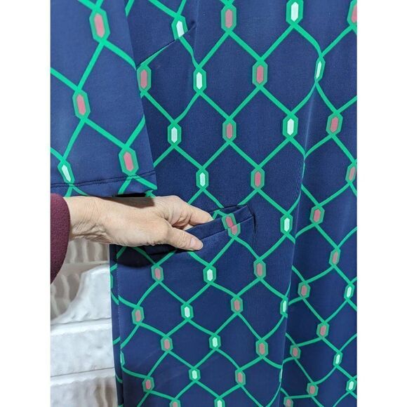 Katherine Way Women's Green Blue Nylon Front Pockets Gold Button Dress Small - Picture 3 of 6